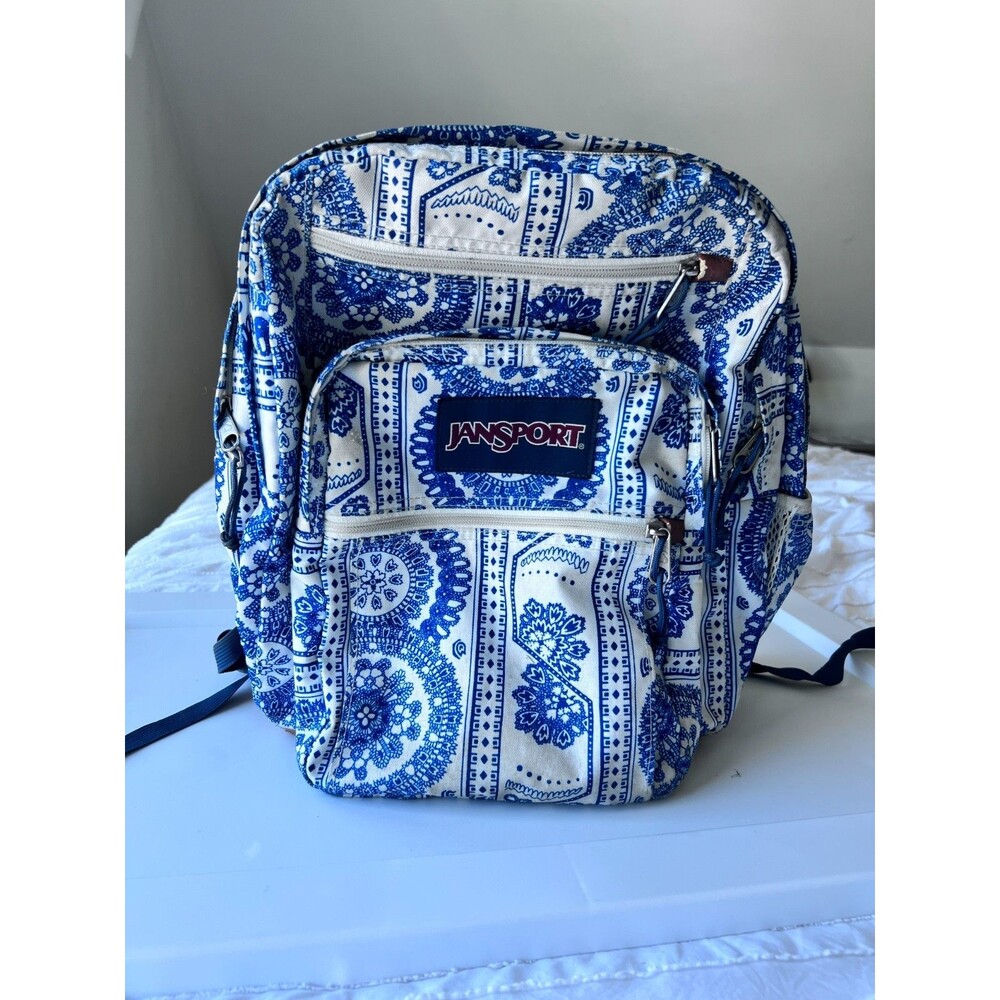 JanSport Right Pack Expressions Backpack Swedish Lace Blue White Leather Bottom